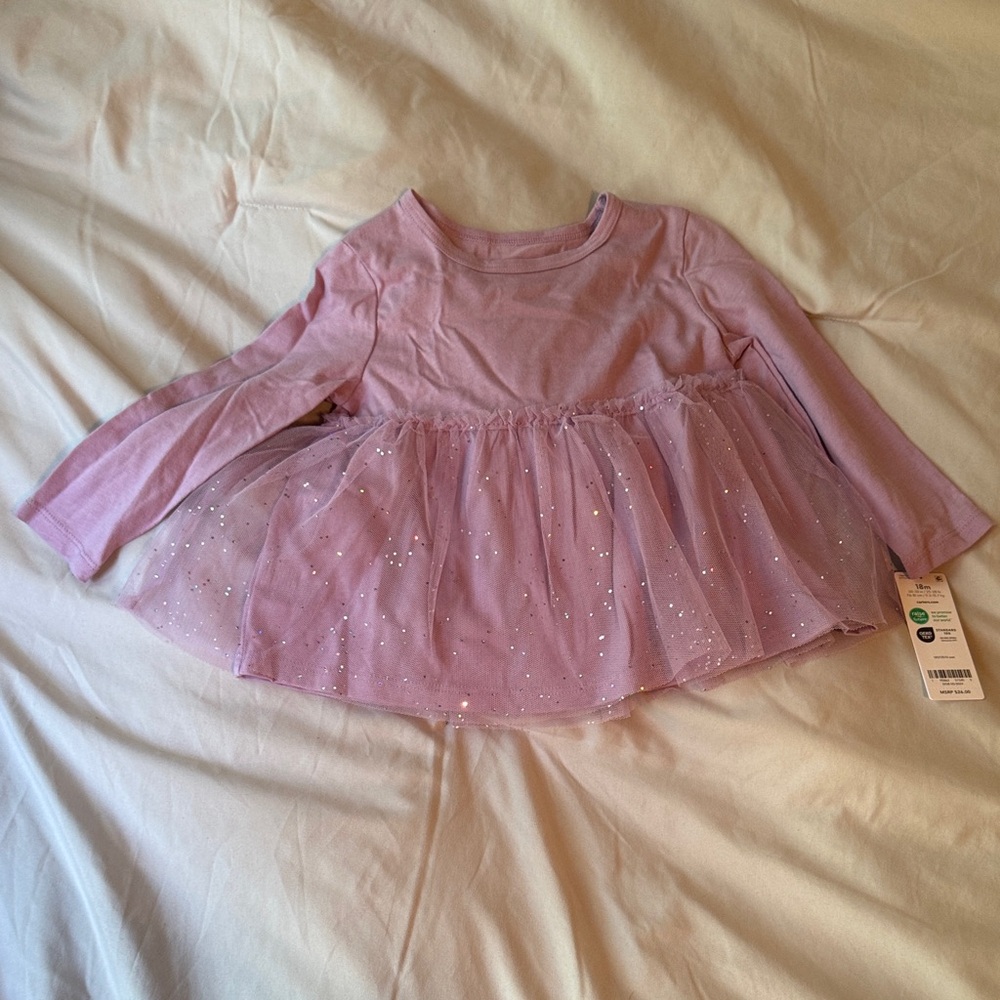 Carter's Pink Long Sleeve Tee with Sparkle Tulle